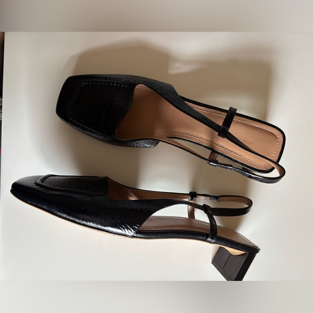Mansur Gavriel Elegant Black Patent Slingback low Heels Sz 40
